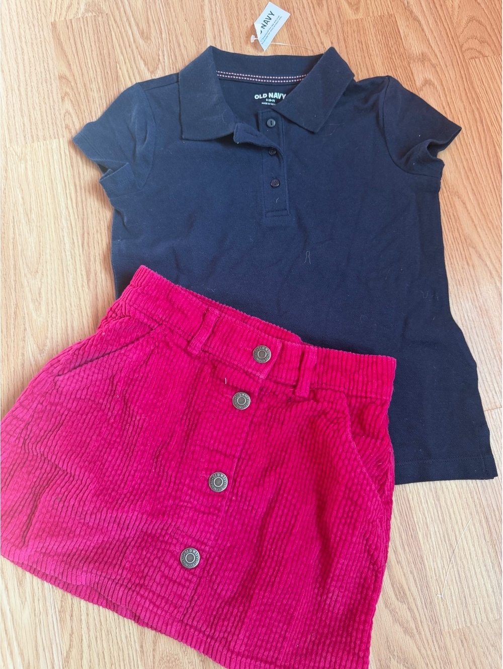 Old Navy Girls Size Small Polo and Pink Corduroy Skirt